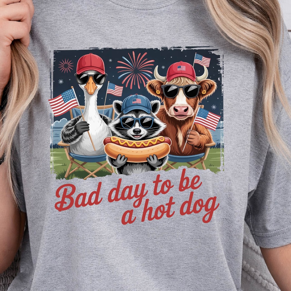 Bad Day To Be A Hot Dog Funny 4th Of July Graphic Tee 4