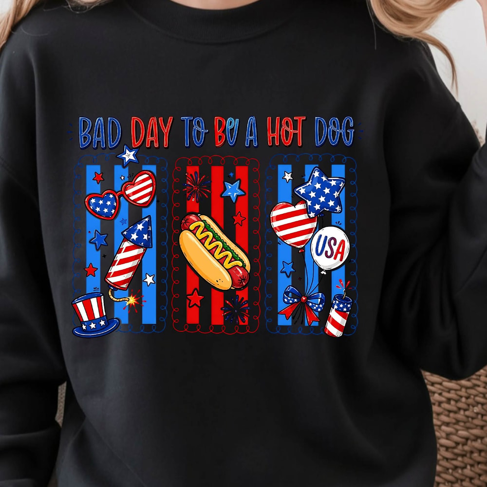 Bad Day To Be A Hot Dog Funny 4th Of July BBQ Graphic Tee 1