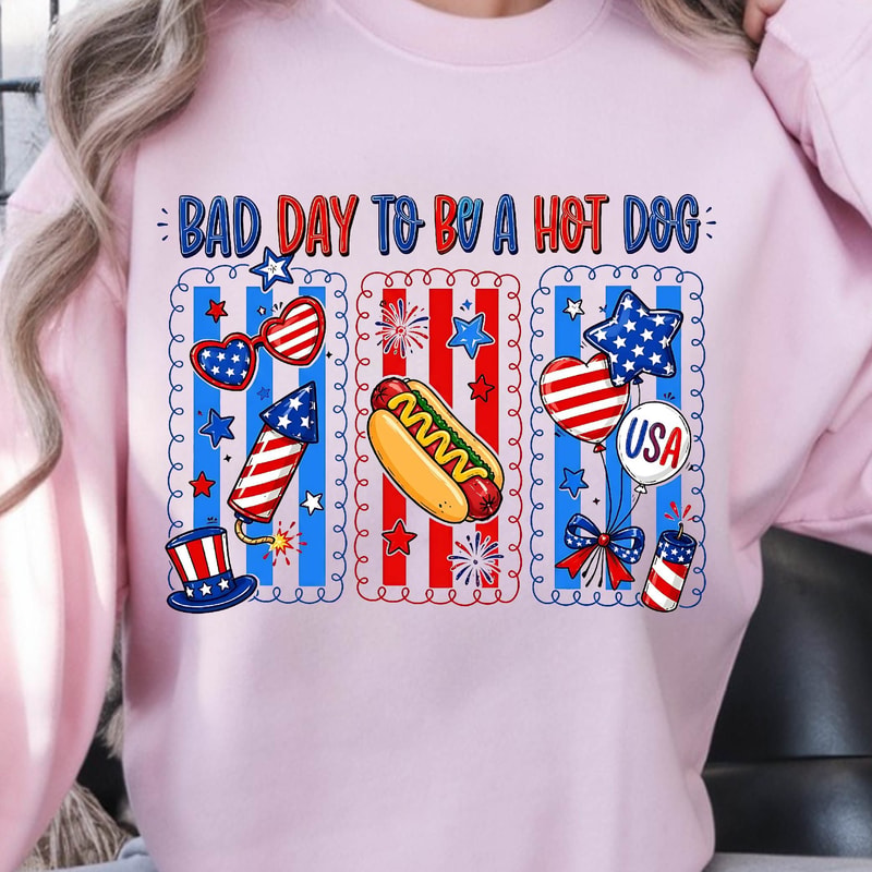 Bad Day To Be A Hot Dog Funny 4th Of July BBQ Graphic Tee 2