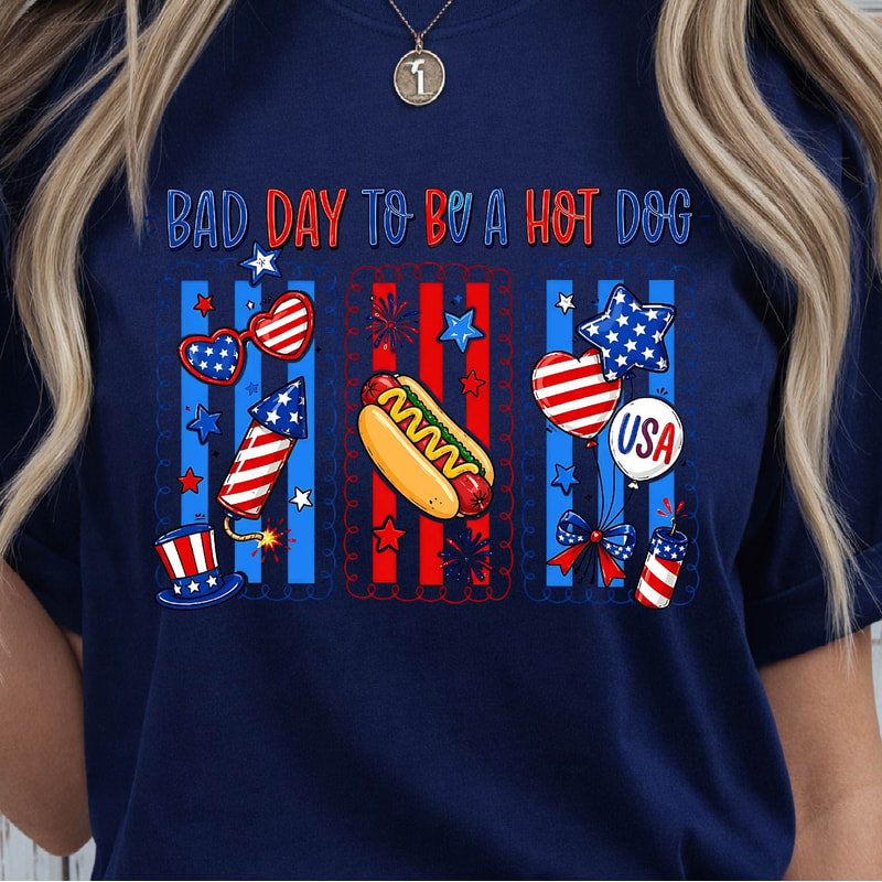 Bad Day To Be A Hot Dog Funny 4th Of July BBQ Graphic Tee 3