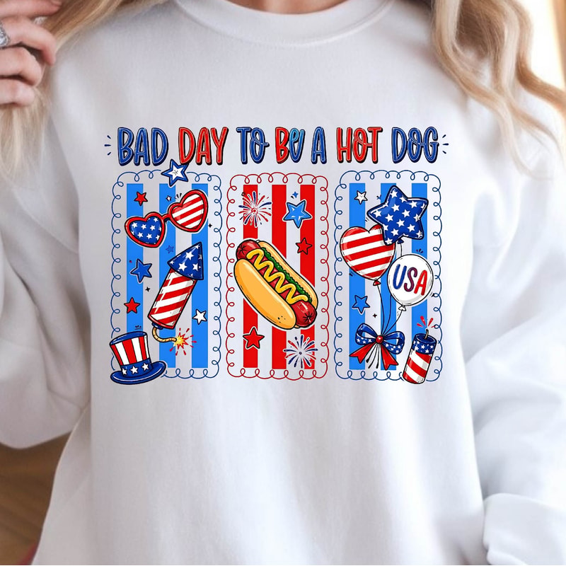 Bad Day To Be A Hot Dog Funny 4th Of July BBQ Graphic Tee 0