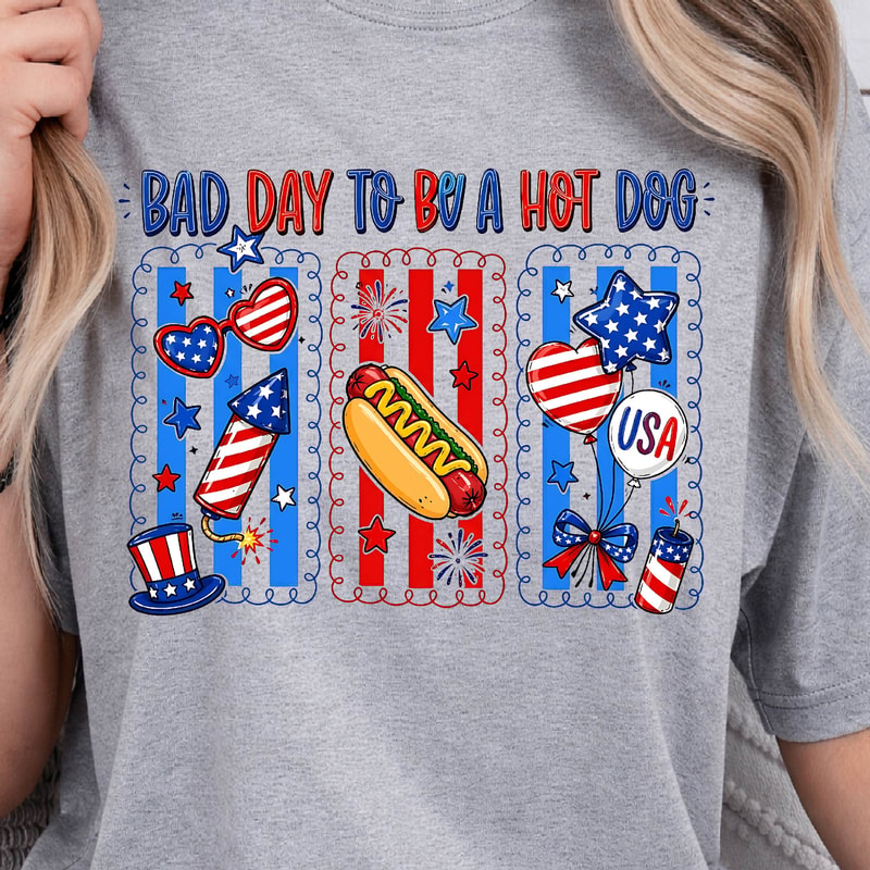 Bad Day To Be A Hot Dog Funny 4th Of July BBQ Graphic Tee 4