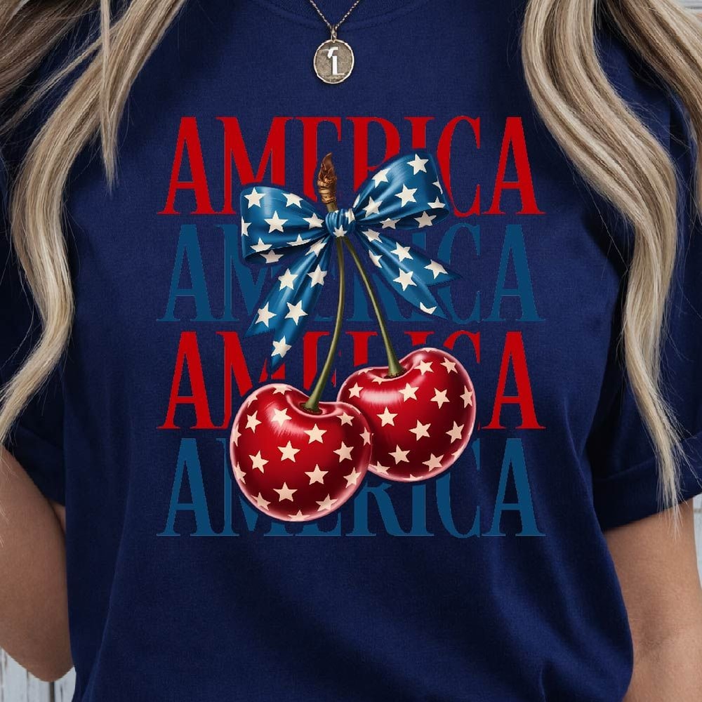 America 4th Of July Cherry Coquette Bow Graphic Tee 1