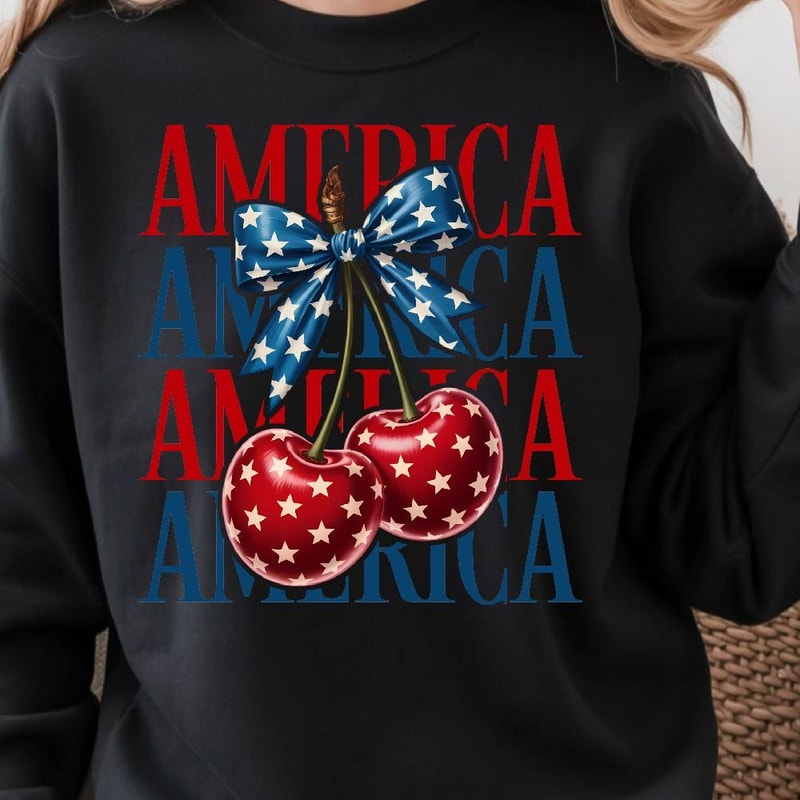 America 4th Of July Cherry Coquette Bow Graphic Tee 3