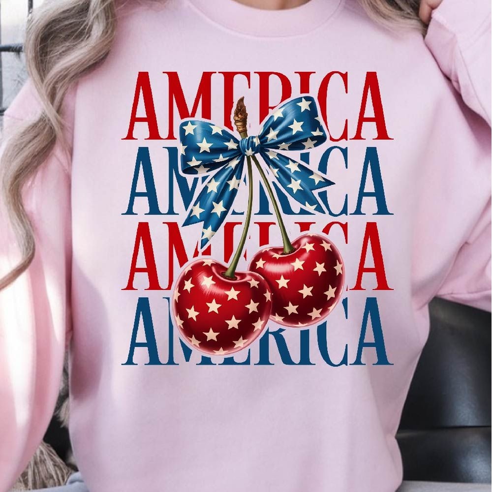 America 4th Of July Cherry Coquette Bow Graphic Tee 4