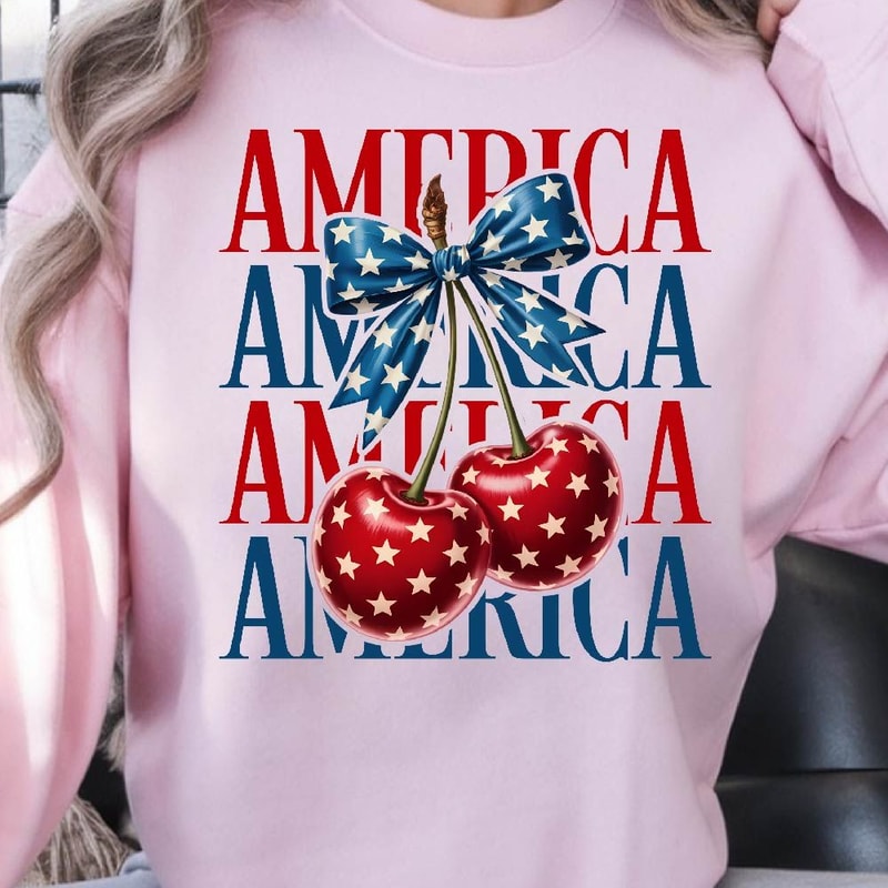 America 4th Of July Cherry Coquette Bow Graphic Tee 4