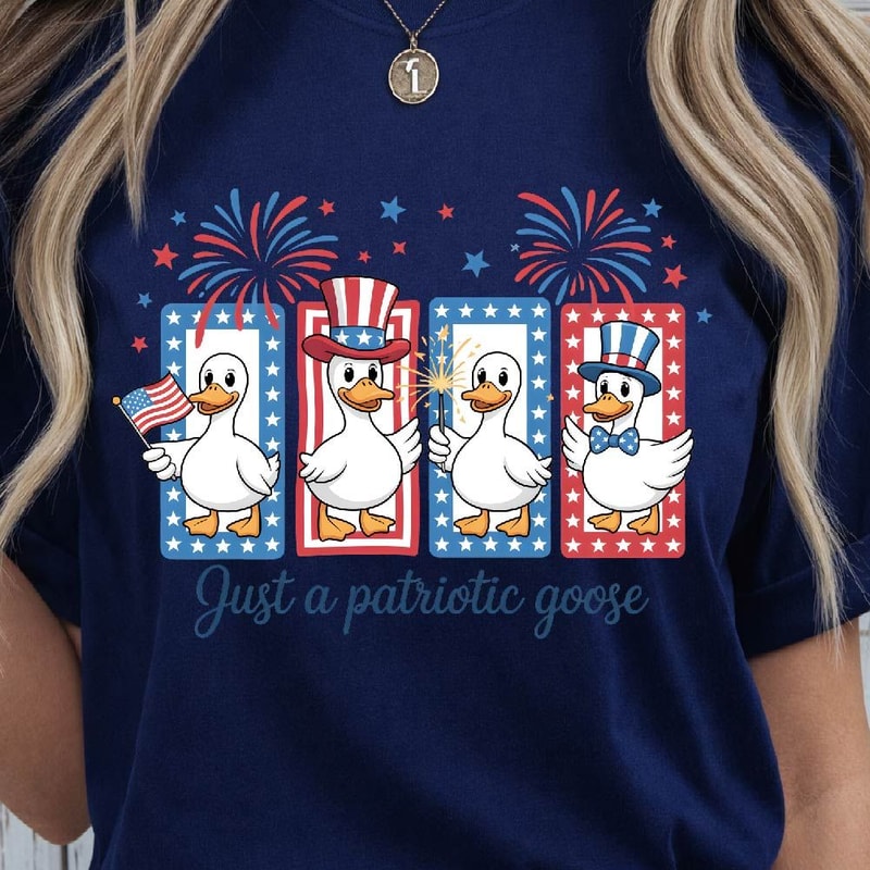 Just A Patriotic Goose USA 4th Of July Graphic Tee 3