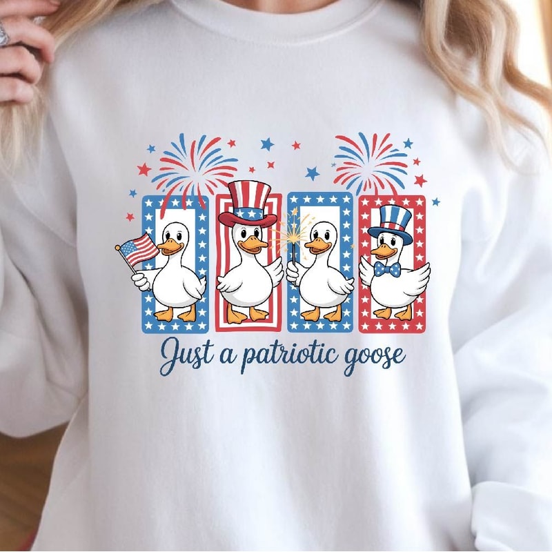 Just A Patriotic Goose USA 4th Of July Graphic Tee 4