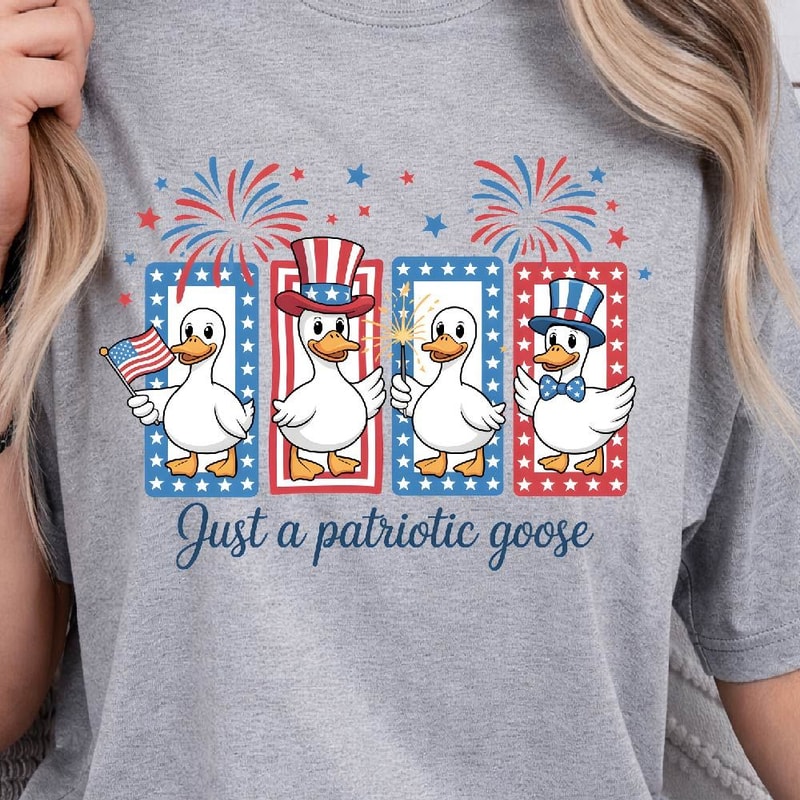 Just A Patriotic Goose USA 4th Of July Graphic Tee 1