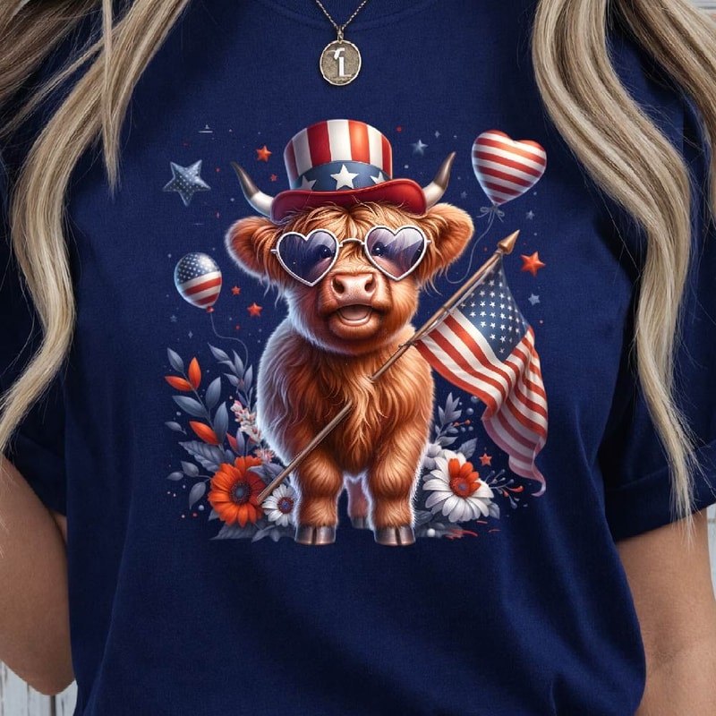 4th Of July Highland Cow Patriotic Graphic Tee 0
