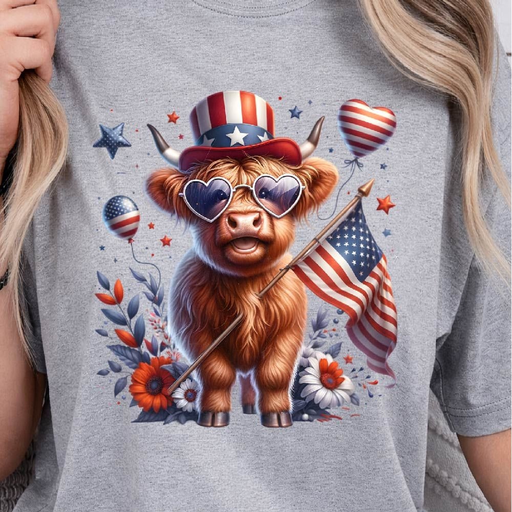 4th Of July Highland Cow Patriotic Graphic Tee 2