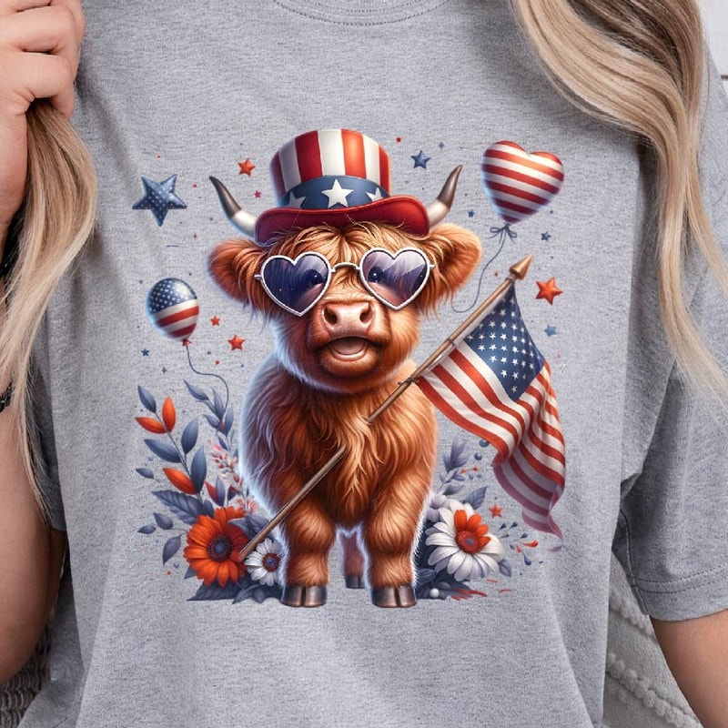 4th Of July Highland Cow Patriotic Graphic Tee 2
