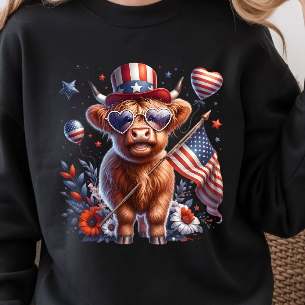 4th Of July Highland Cow Patriotic Graphic Tee 3