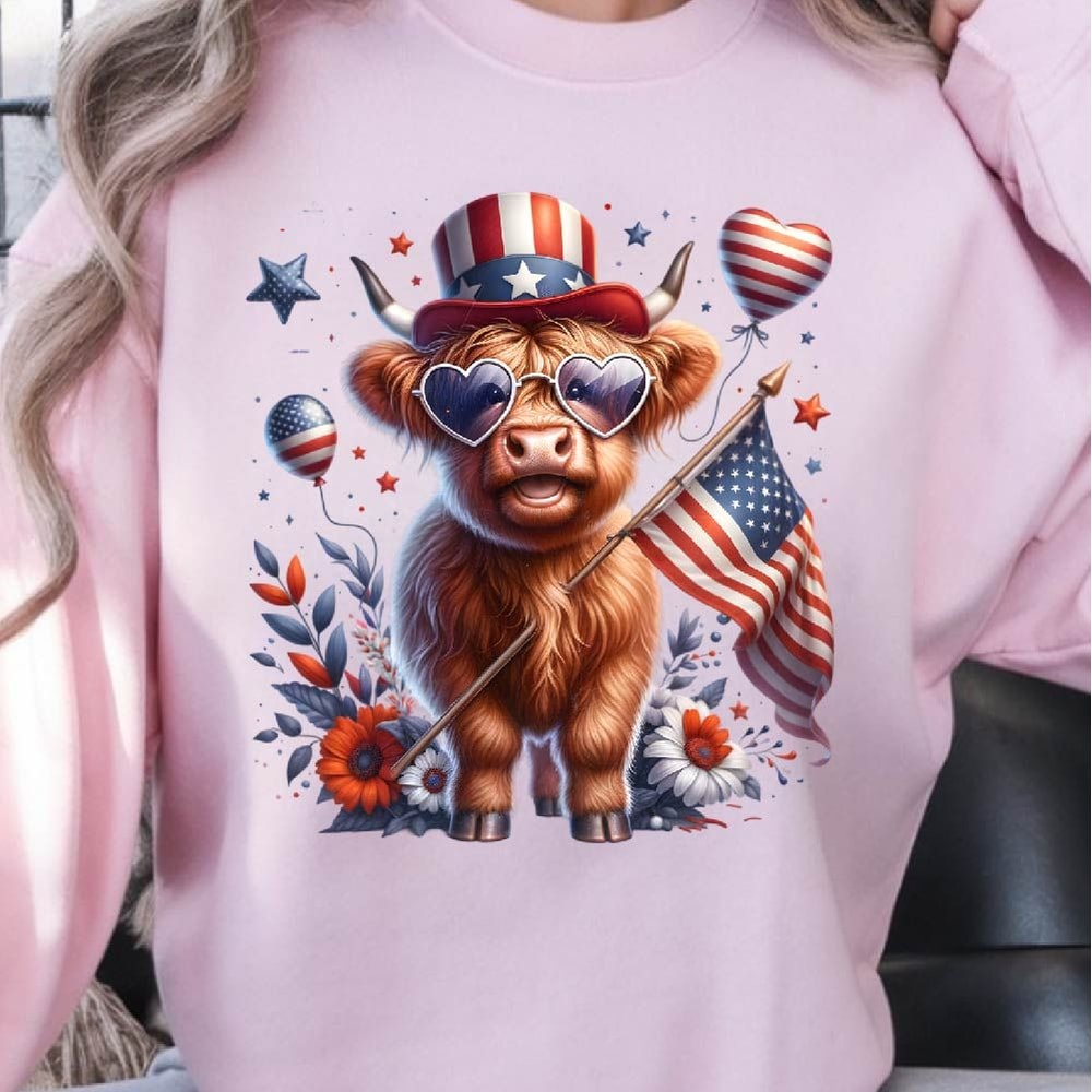 4th Of July Highland Cow Patriotic Graphic Tee 4