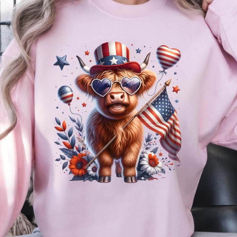 4th Of July Highland Cow Patriotic Graphic Tee 4