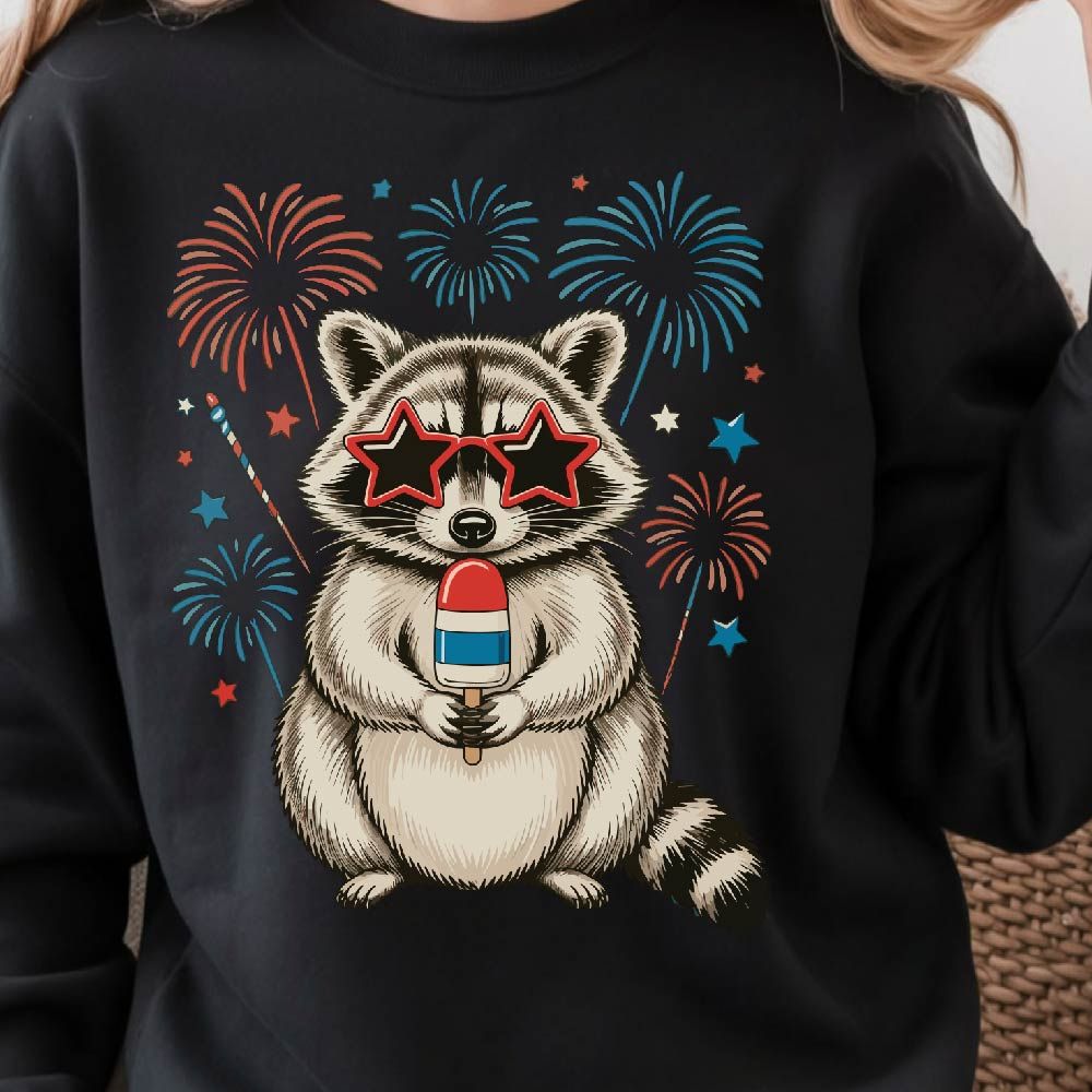 Patriotic Raccoon Ice Pop 4th Of July Funny Graphic Tee 2