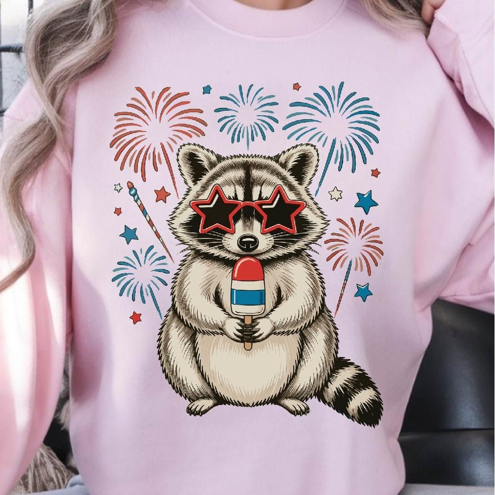 Patriotic Raccoon Ice Pop 4th Of July Funny Graphic Tee 1