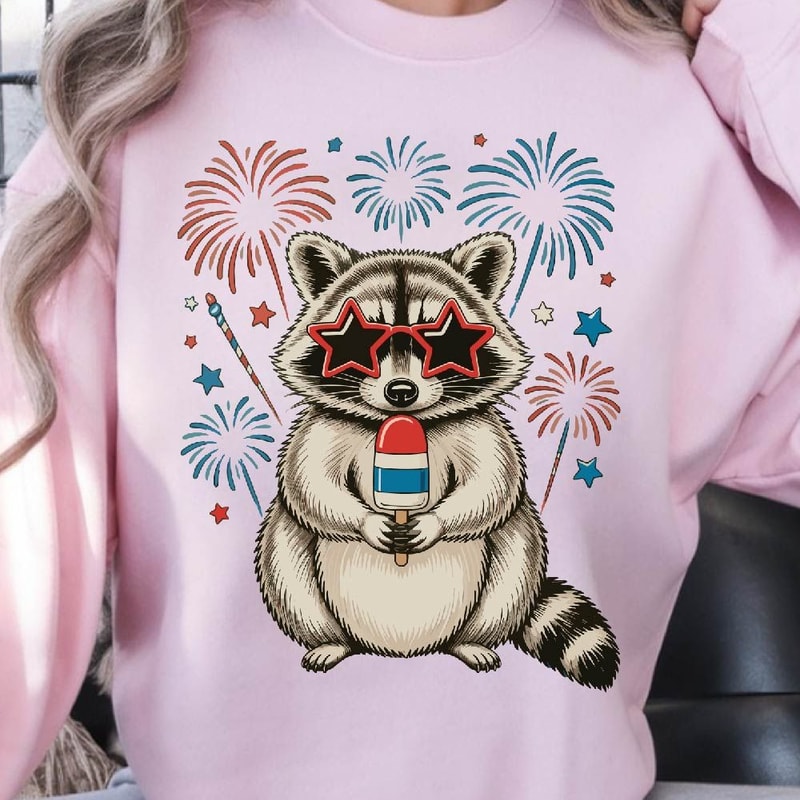 Patriotic Raccoon Ice Pop 4th Of July Funny Graphic Tee 1