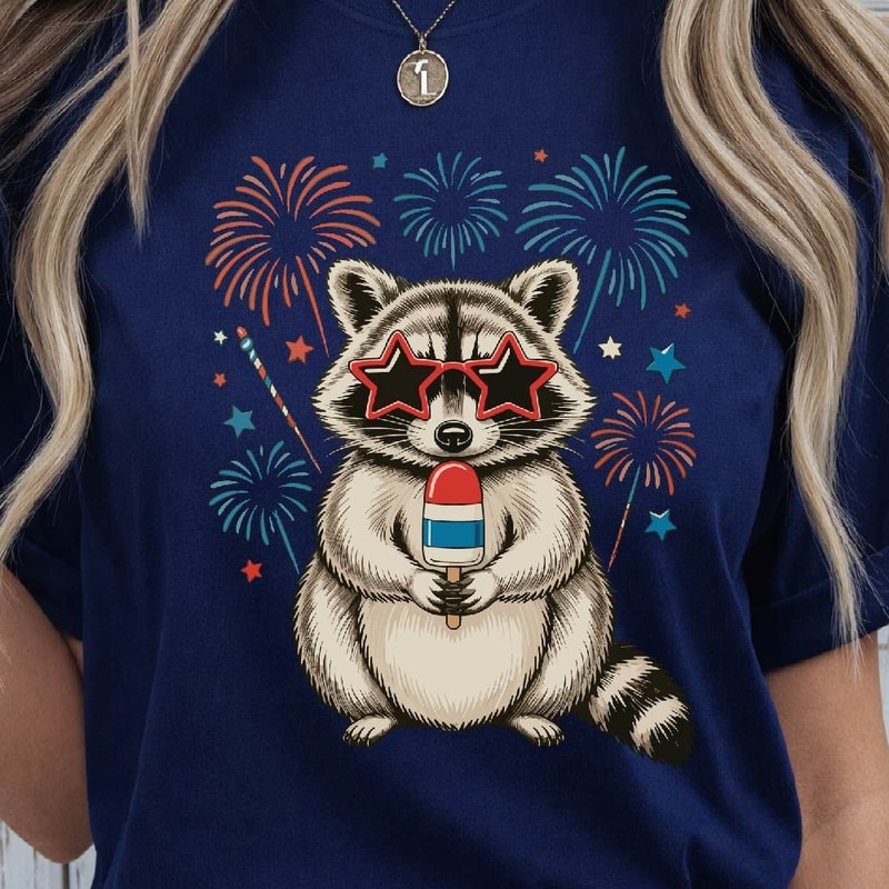 Patriotic Raccoon Ice Pop 4th Of July Funny Graphic Tee 3