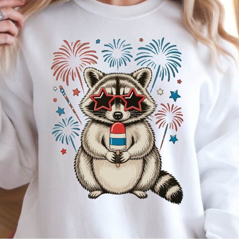 Patriotic Raccoon Ice Pop 4th Of July Funny Graphic Tee 4