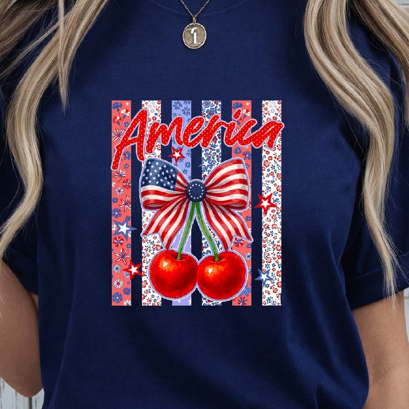 America Cherries Bow 4th Of July PNG Patriotic Independence Day Clipart Design 0