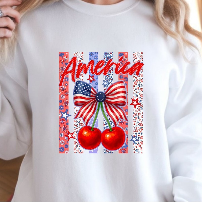 America Cherries Bow 4th Of July PNG Patriotic Independence Day Clipart Design 1