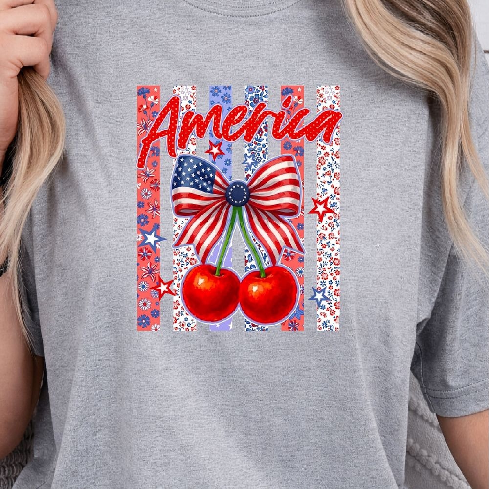 America Cherries Bow 4th Of July PNG Patriotic Independence Day Clipart Design 2