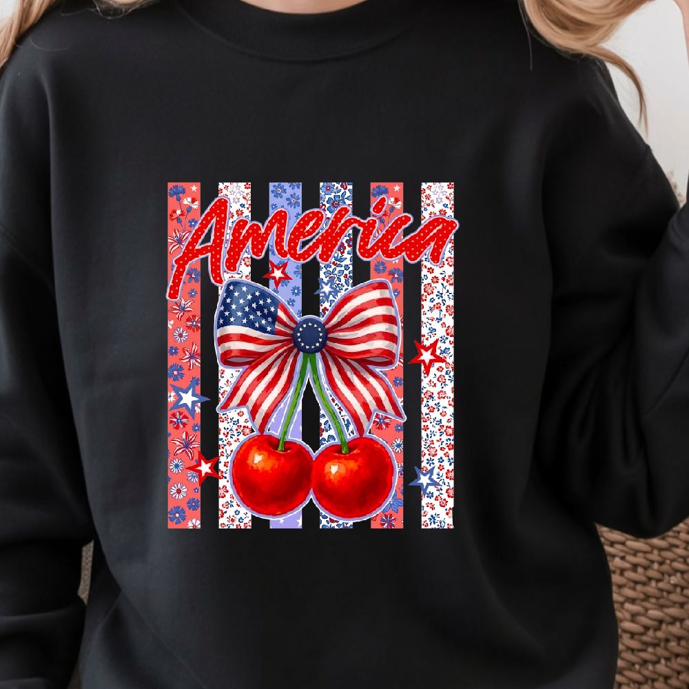 America Cherries Bow 4th Of July PNG Patriotic Independence Day Clipart Design 3