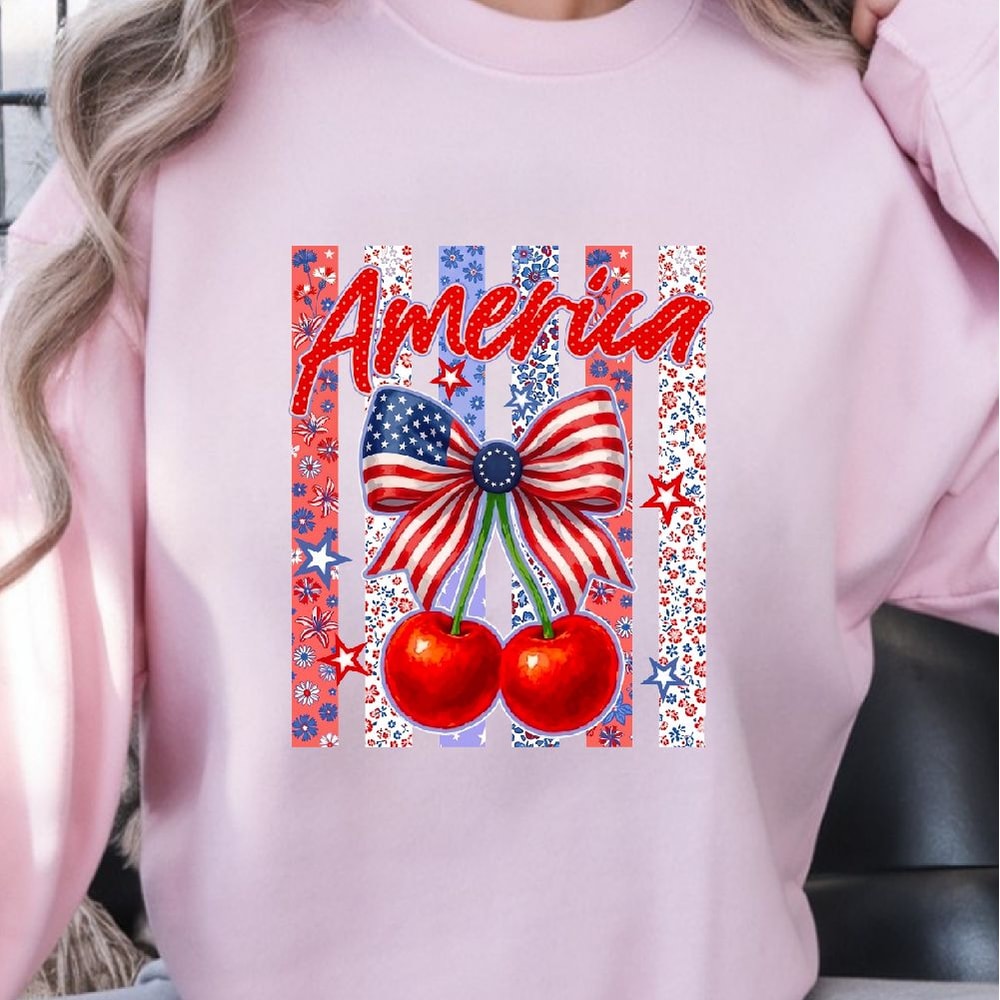 America Cherries Bow 4th Of July PNG Patriotic Independence Day Clipart Design 4
