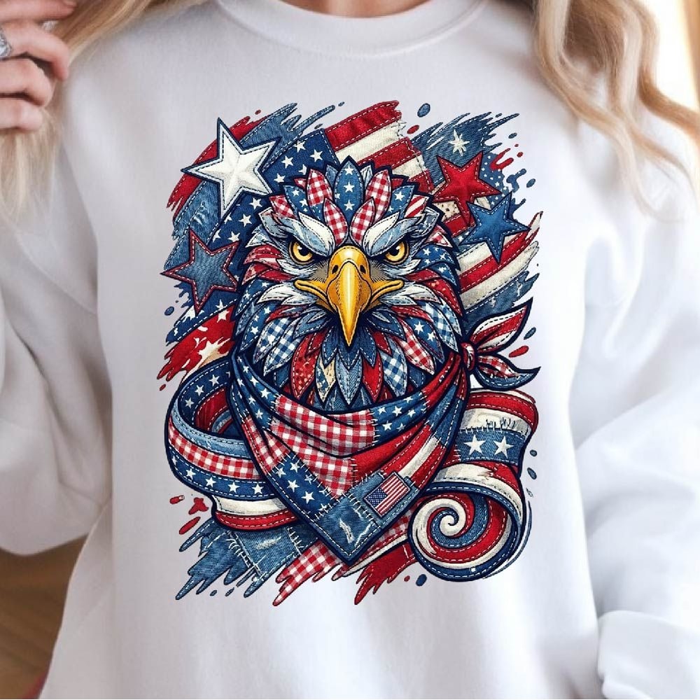 Patriotic Eagle Denim Star American Flag 4th Of July Graphic Tee 3