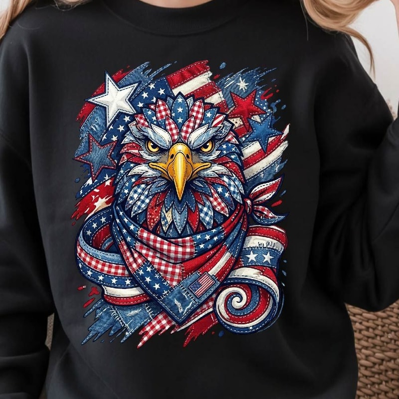 Patriotic Eagle Denim Star American Flag 4th Of July Graphic Tee 4
