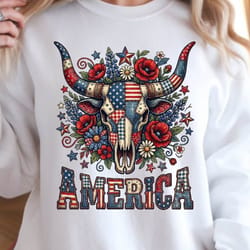 patriotic bull skull american flag 4th of july graphic tee