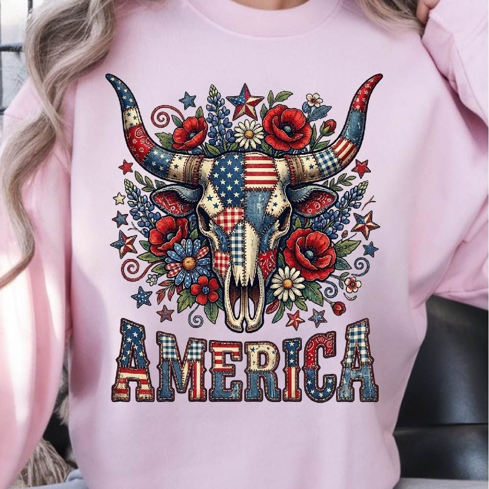 Patriotic Bull Skull American Flag 4th Of July Graphic Tee 3
