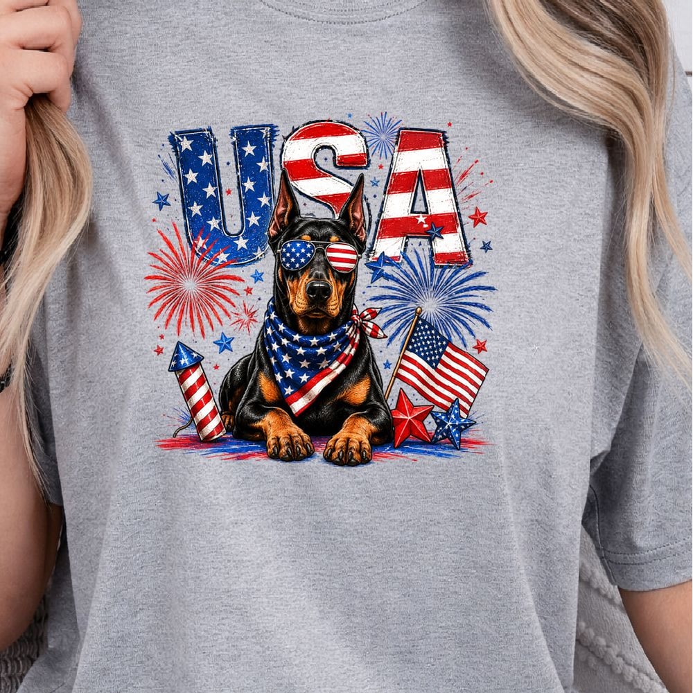 Doberman 4th Of July PNG Patriotic Dog Clipart Independence Day USA Digital Design 1