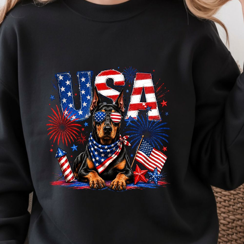 Doberman 4th Of July PNG Patriotic Dog Clipart Independence Day USA Digital Design 2