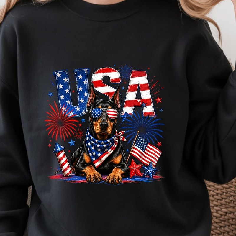 Doberman 4th Of July PNG Patriotic Dog Clipart Independence Day USA Digital Design 2