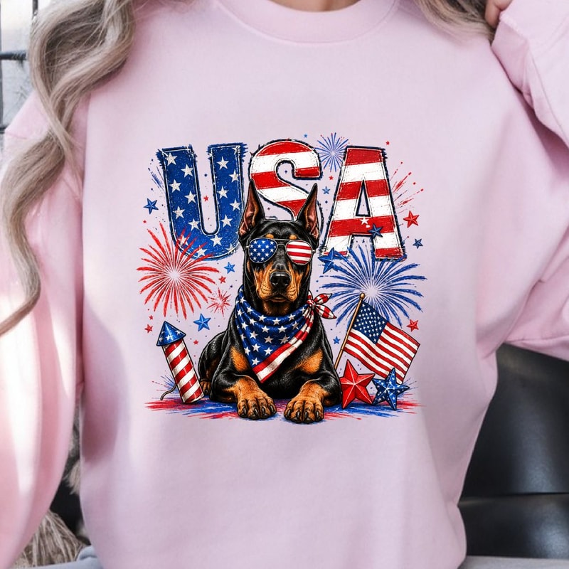 Doberman 4th Of July PNG Patriotic Dog Clipart Independence Day USA Digital Design 3