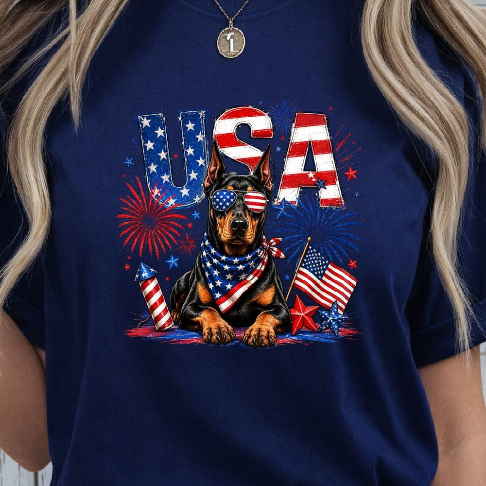 Doberman 4th Of July PNG Patriotic Dog Clipart Independence Day USA Digital Design 4