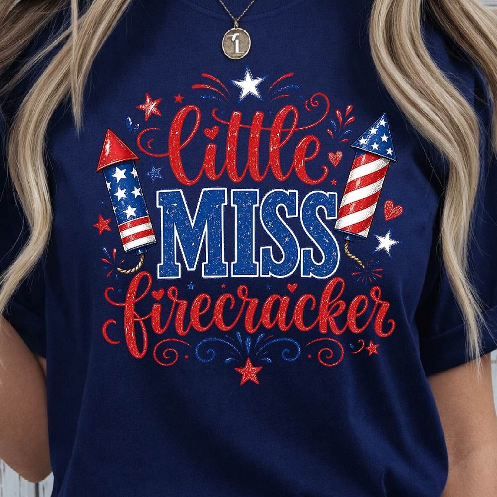 Little Miss Firecracker 4th Of July Patriotic Graphic Tee 0