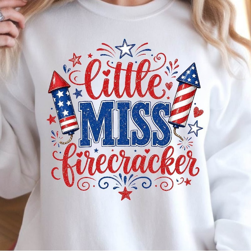 Little Miss Firecracker 4th Of July Patriotic Graphic Tee 2