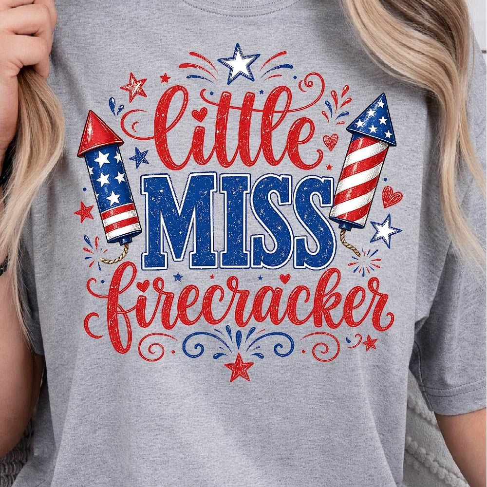 Little Miss Firecracker 4th Of July Patriotic Graphic Tee 3