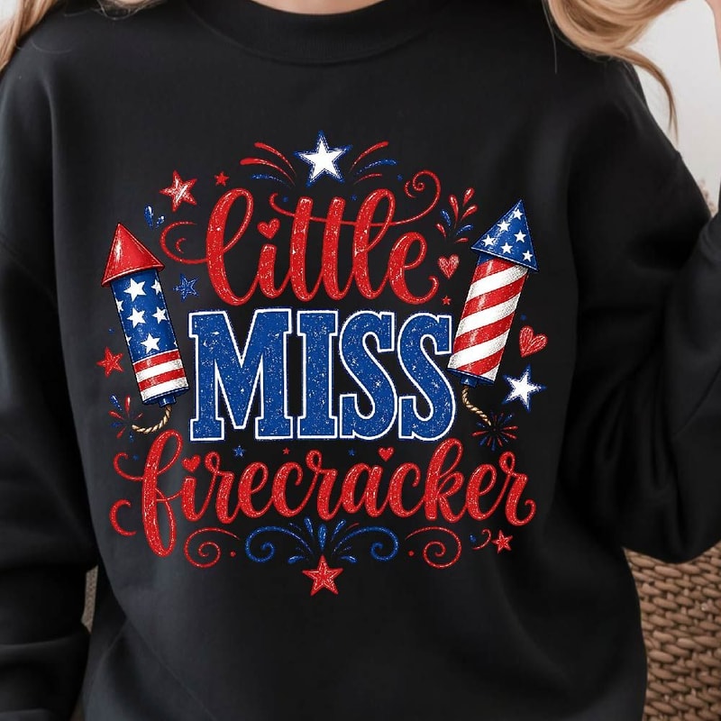 Little Miss Firecracker 4th Of July Patriotic Graphic Tee 4