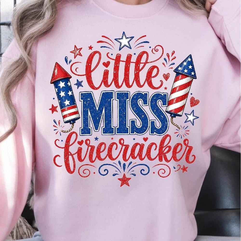 Little Miss Firecracker 4th Of July Patriotic Graphic Tee 1