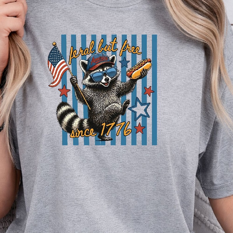 Feral But Free Raccoon 4th Of July PNG Patriotic Independence Day Clipart Design 1