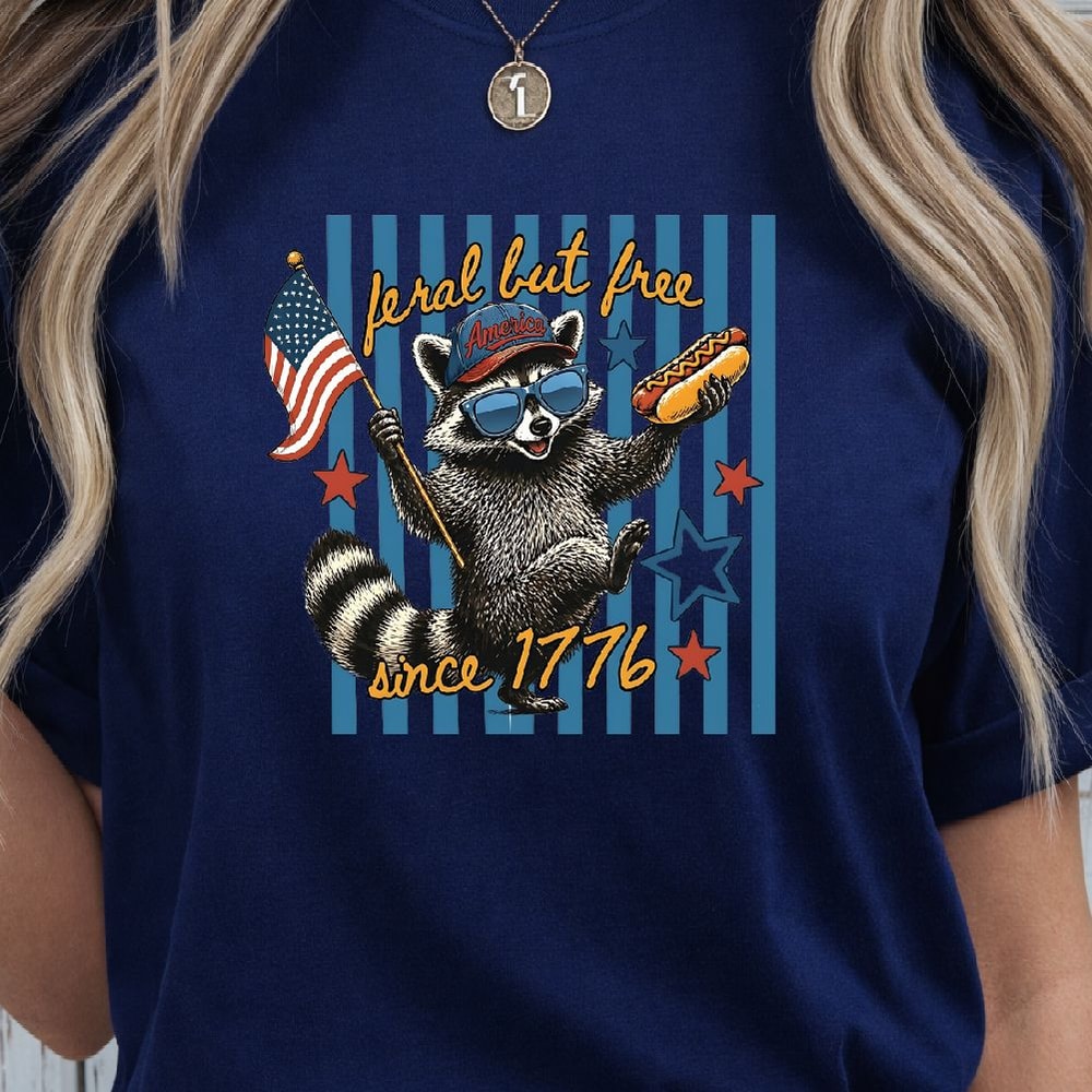 Feral But Free Raccoon 4th Of July PNG Patriotic Independence Day Clipart Design 3