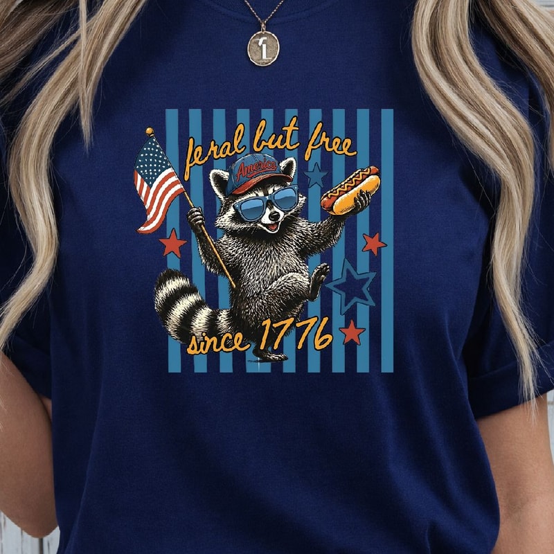 Feral But Free Raccoon 4th Of July PNG Patriotic Independence Day Clipart Design 3