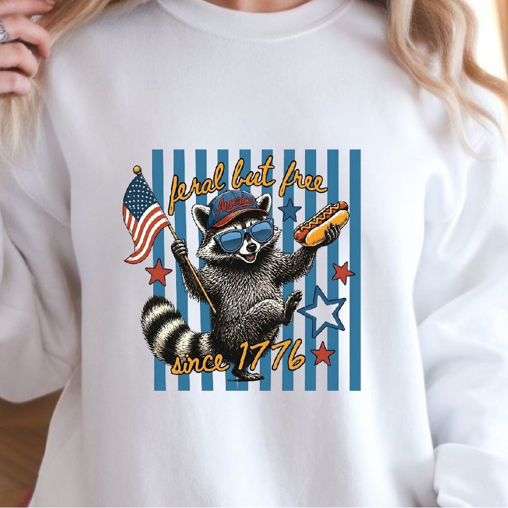 Feral But Free Raccoon 4th Of July PNG Patriotic Independence Day Clipart Design 4