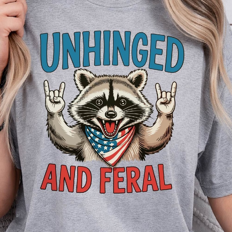 Unhinged And Feral Raccoon 4th Of July Funny Graphic Tee 2