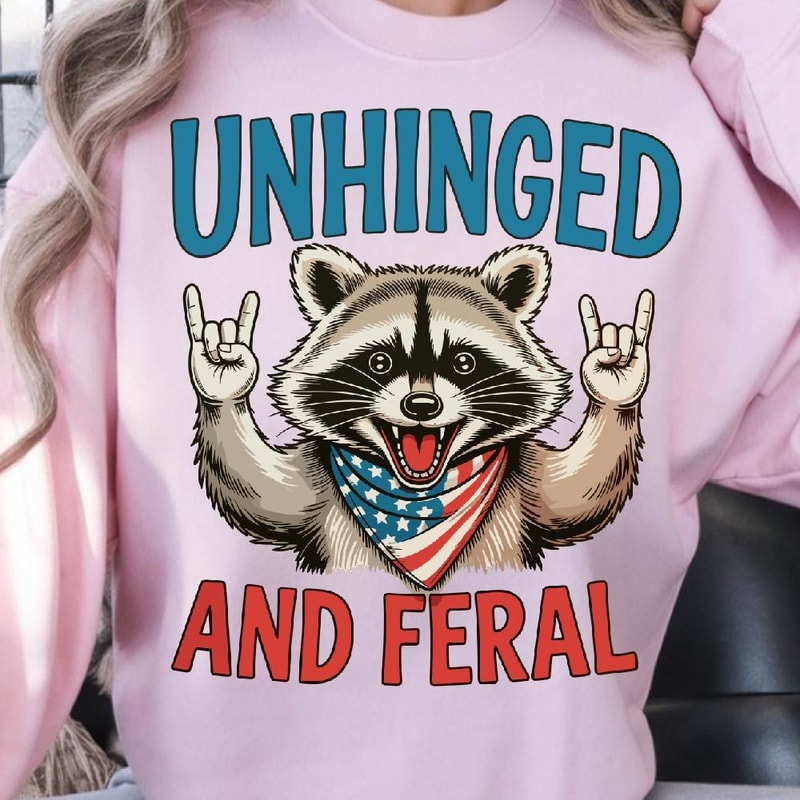 Unhinged And Feral Raccoon 4th Of July Funny Graphic Tee 3