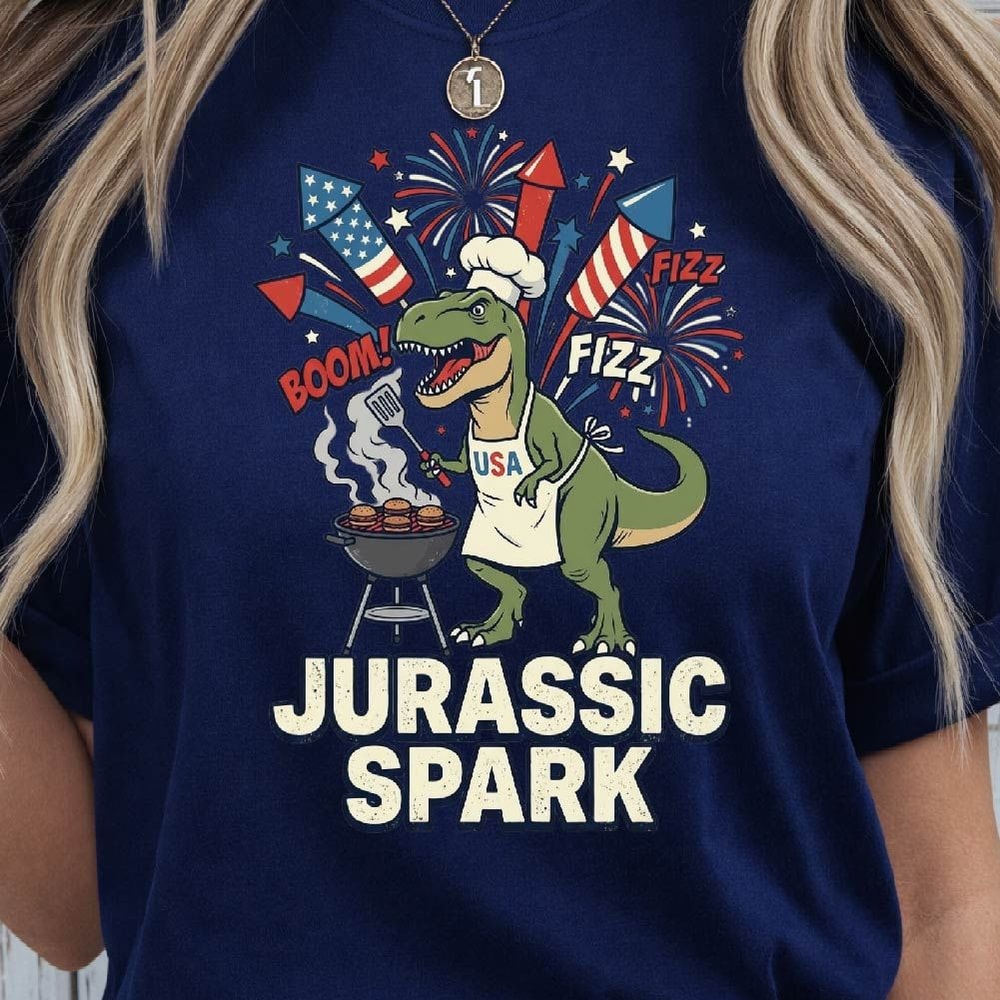 Jurassic Spark BBQ 4th Of July TRex Graphic Tee 4